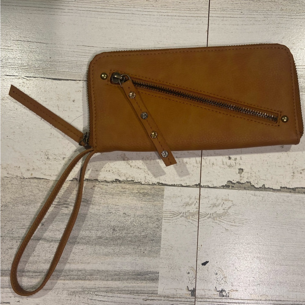 NWOT Free People Brown Cognac Vegan Leather Wallet - Picture 2 of 11